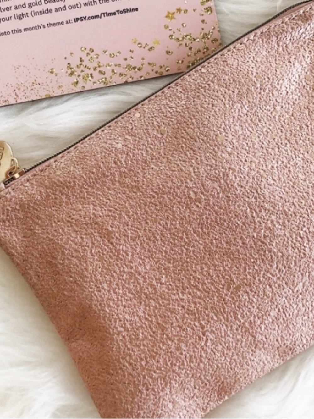 Ipsy ‘Time To Shine’ Dusty Rose Sparkled Glam Cosmetic Bag